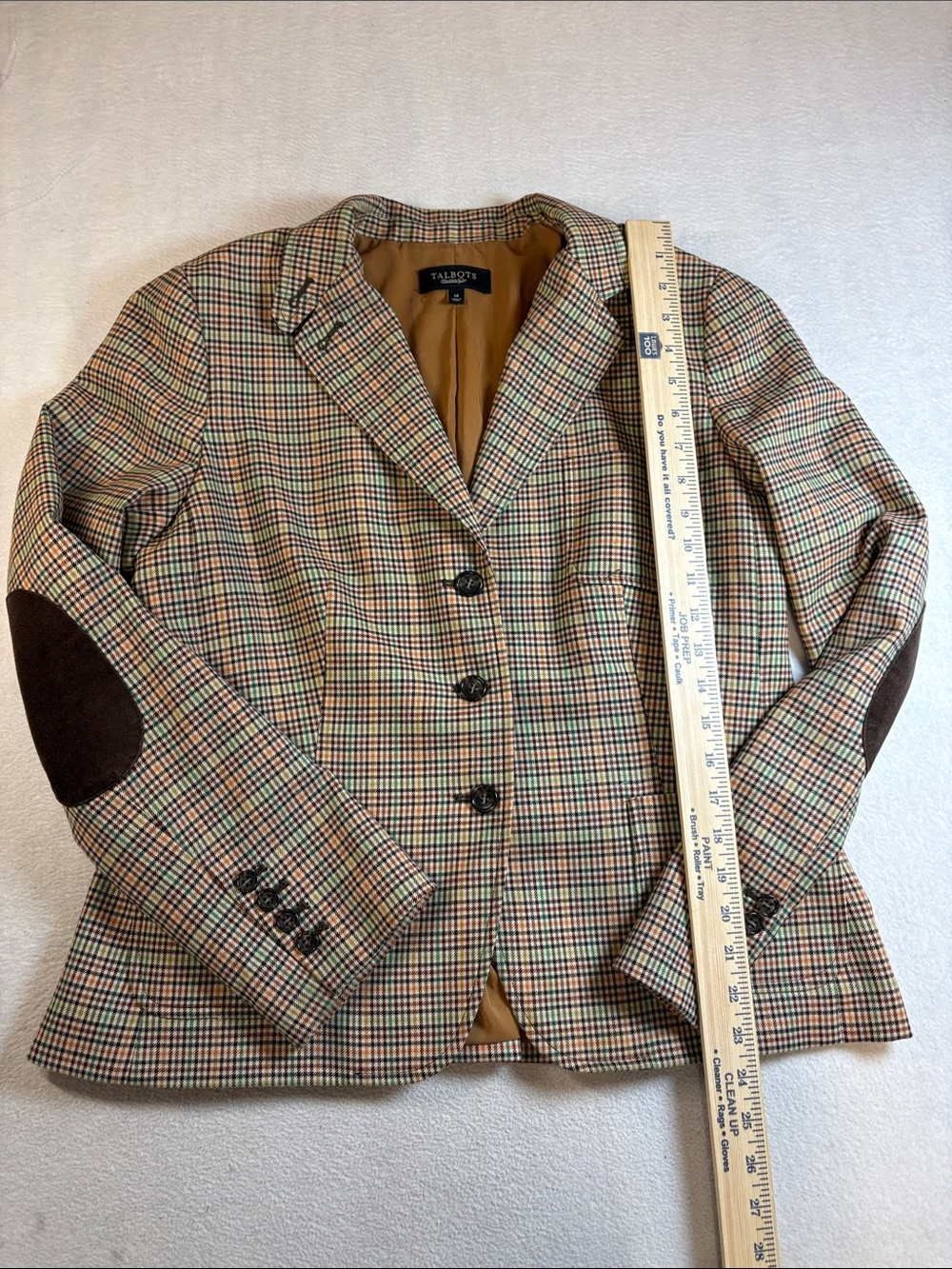 Talbots Multi-Color Plaid Tweed Blazer with Brown Elbow Patches